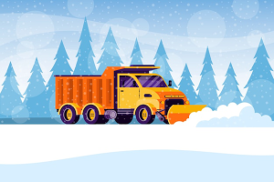 A vehicle shovelling snow